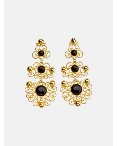 PENDIENTES ADEREZO TRIPLE CHAPADOS AZABACHE