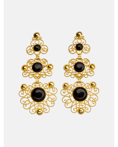 PENDIENTES ADEREZO TRIPLE CHAPADOS AZABACHE