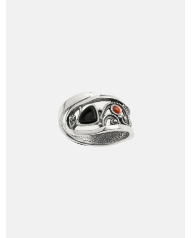 ANILLO AZABACHE Y CORAL AJUSTABLE