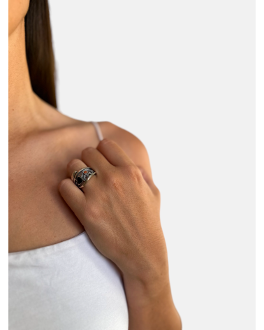 ANILLO AZABACHE Y CORAL AJUSTABLE