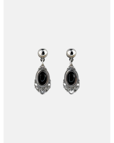 PENDIENTES AZABACHE OVALADO PRESIÓN