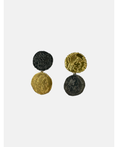 PENDIENTES MONEDA DOBLE CHAPADOS