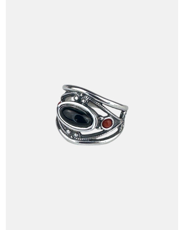 ANILLO AZABACHE Y CORAL ÓVALO