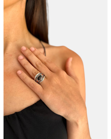 ANILLO AZABACHE Y CORAL ÓVALO