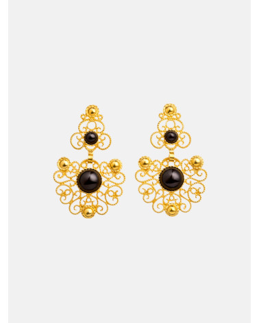 PENDIENTES ADEREZO DOBLE CHAPADOS AZABACHE