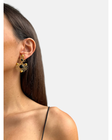 PENDIENTES ADEREZO DOBLE CHAPADOS AZABACHE