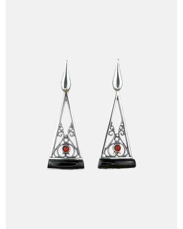 PENDIENTES TRIÁNGULO AZABACHE Y CORAL