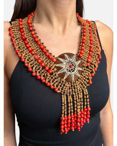 COLLAR SEMILLAS SATERÉ ROJO COCO